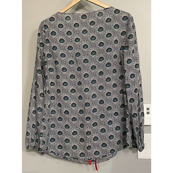 Tory Burch Top Evelina‎ Blue Peacock Print Tunic Blouse Womens Sz 8 - Picture 2 of 7
